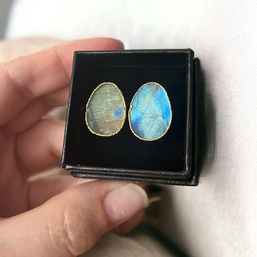 Labradorite Gemstone Gold Cufflinks